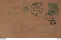 India Postal Patiala Stationery George V 1/2 A Delhi Cds - Patiala