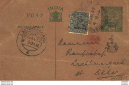 India Postal Patiala Stationery George V 1/2 A Lachhmangarh Cds To Sikkar - Patiala