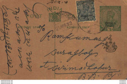 India Postal Patiala Stationery George V 1/2 A Sirimadhopur Cds - Patiala