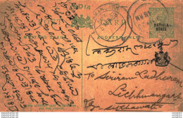 India Postal Patiala Stationery George V 1/2 A Lachhmangarh Cds - Patiala