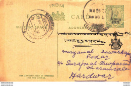 India Postal Patiala Stationery George V 1/2 A Hardwar Cds - Patiala