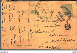 India Postal Patiala Stationery George V 1/2 A Jaipur Cds - Patiala