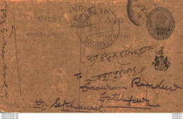 India Postal Patiala Stationery George V 1/4 A Fatehpur Jaipur Cds - Patiala