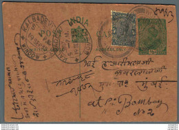 India Postal Stationery George V 1/2 A Kalbadevi Bombay Cds Wun Cds - Cartoline Postali