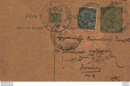 India Postal Stationery George V 1/2 A Kalbadevi Bombay Cds - Cartes Postales