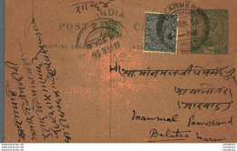 India Postal Stationery George V 1/2 A Barmer Cds Balotra - Cartes Postales