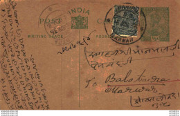 India Postal Stationery George V 1/2 A Balotra Cds Marwar - Cartes Postales