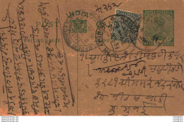 India Postal Stationery George V 1/2 A Kalbadevi Bombay Cds - Cartes Postales