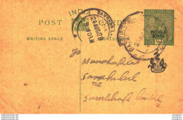 India Postal Patiala Stationery George V 1/2 A Sambhar Lake Cds - Patiala