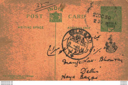 India Postal Patiala Stationery George V 1/2 A Delhi Cds - Patiala