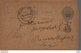 India Postal Patiala Stationery George V 1/4 A Sri Madhopur Cds - Patiala