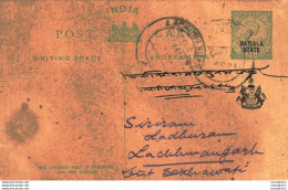 India Postal Patiala Stationery George V 1/2 A Lachhmangarh Cds - Patiala