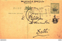 India Postal Patiala Stationery George V 1/2 A Delhi Cds - Patiala