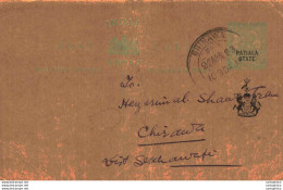 India Postal Patiala Stationery George V 1/2 A Chirawa Cds - Patiala