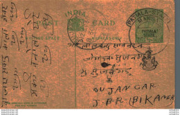 India Postal Stationery Patiala State 1/2A Sujangarh Cds Mansa Cds - Patiala