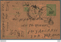 India Postal Stationery Patiala State 1/2A Sujangarh Cds Bikaner - Patiala