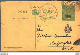 India Postal Stationery Patiala State 1/2A Sujangarh Cds - Patiala