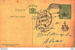 India Postal Stationery Patiala State 1/2A To Alwar - Patiala