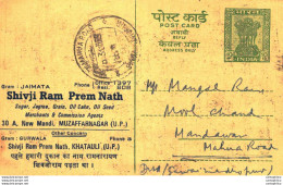 India Postal Stationery Ashoka 10p Mahua Road Cds Shivji Ram Prem Nath Muzaffarnagar - Cartes Postales