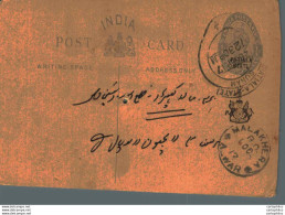 India Postal Stationery Patiala State 1/4 A Malakhera Alwar Cds Sunam - Patiala