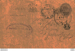 India Postal Stationery Patiala State 1/4A Alwar Cds Malakhera Cds - Patiala