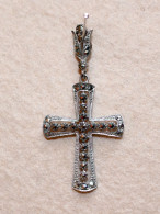 Bijoux-pendentif-24-croix Chrétienne En Argent 835 Et Strasses - Godsdienst & Esoterisme