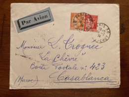 LETTRE Par Avion Pour Le MAROC TP PAIX 80c + 50c OBL.19-2 34 PARIS 30 - 1932-39 Frieden