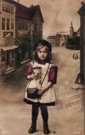 H2045 - Glückwunschkarte Schulanfang - Kleines Mädchen Zuckertüte - Koloriert - Einschulung