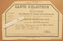 ● Carte D'électeur 1913 M. Commeaux - Chalon Sur Saône Saône Et Loire - Représentant De Commerce - 27 Rue D'Autun - Tarjetas De Membresía