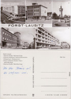 Forst (Lausitz)  Berliner Straße, Konsum-Kaufhaus, Wasserturm, Post, Autos 1983 - Forst