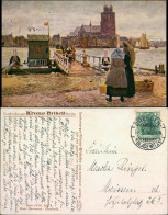 Postkaart Dordrecht Künstlerkarte Anleger Und Stadt 1916  - Altri & Non Classificati