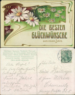  Jugenstil - Neujahr - Kamille - Präge-Künstlerkarte 1908 Goldrand - Nouvel An