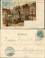 Litho AK Offenbach (Main) Markttreiben, Uhr, Straßenbahn - Straße 1902 - Offenbach
