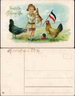 Ansichtskarte  Ostergrüßen Junge Hahn Henne Patriotika 1915 Goldrand - Pasqua