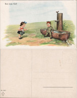 Feldpostkarte 1. WK Junge In Uniform Mit Mädchen "Erst Einen Kuß" 1917 - Paintings