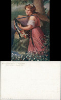 Die Lautenschlägerin Künstlerkarte Frau Mit Musik-Instrument Art Postcard 1920 - 1900-1949
