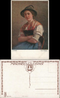 Künstlerkarte "Die Mirzl" Frau In Bayr. Tracht, Münchner Kunst 1910 - Personaggi
