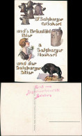 Ansichtskarte Salzburg Glöckerl, Stier, Nockerl Künstlerkarte 1935 - Autres & Non Classés