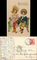 Ansichtskarte  Goldrand Prägekarte Junge Mädchen Liebesbote 1909 Goldrand - Coppie