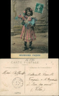 Menschen Soziales Leben Kind Mädchen Mit Blumen "Heureuses Paques" 1908 - Abbildungen