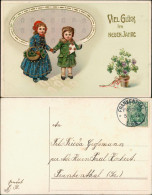 Glückwunsch Neujahr Silvester 2 Kinder Glück Neues Jahr 1914 Goldrand - New Year