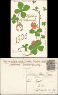 Glückwunsch - Neujahr/Sylvester Jugendtil Ornament Kleeblatt 1906 Goldrand - Anno Nuovo