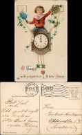 Neujahr/Sylvester Junge Auf Uhr Kleeblatt Prägegoldrand 1914 Goldrand - Año Nuevo