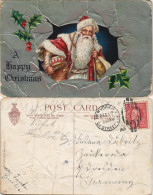 Weihnachten Weihnachtsmann Silber-Prägekarte Gel. New York 1909 Silber-Effekt - Altri & Non Classificati