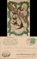 Ansichtskarte  Geburtstag - Künstler-Gold-Prägekarte Tauben 1904 Goldrand - Compleanni