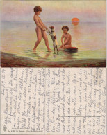 Künstlerkarte Dt. Meister O. Hensel "Drei Wasserfreunde" Hund & Kinder 1954/1930 - Schilderijen