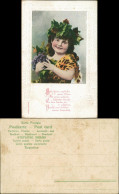 Ansichtskarte  Kind Mädchen Mit Blumen-Schmuck, Verse, Spruch 1900 - Ritratti
