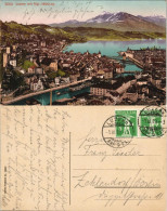 Luzern Lucerna Panorama-Ansicht Stadt Ansicht Mit Rigi Alpen Berge 1909 - Autres & Non Classés