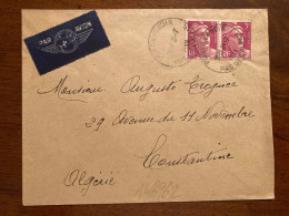 LETTRE Par Avion Pour ALGERIE TP M DE GANDON 3F Paire OBL. HOROPLAN 24-7 1948 PONT A VENDIN PAS DE CALAIS (62) - 1945-54 Marianne (Gandon)