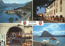 11718930 Bissone Lago Di Lugano Panorama Dorfpartie Arkaden Schw?ne Bissone - Autres & Non Classés